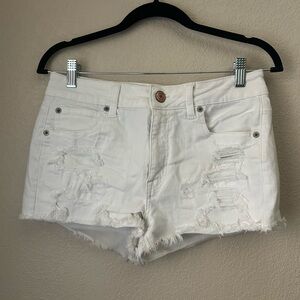 American Eagle White Distressed Women's Denim Shorts Hi Rise Shortie